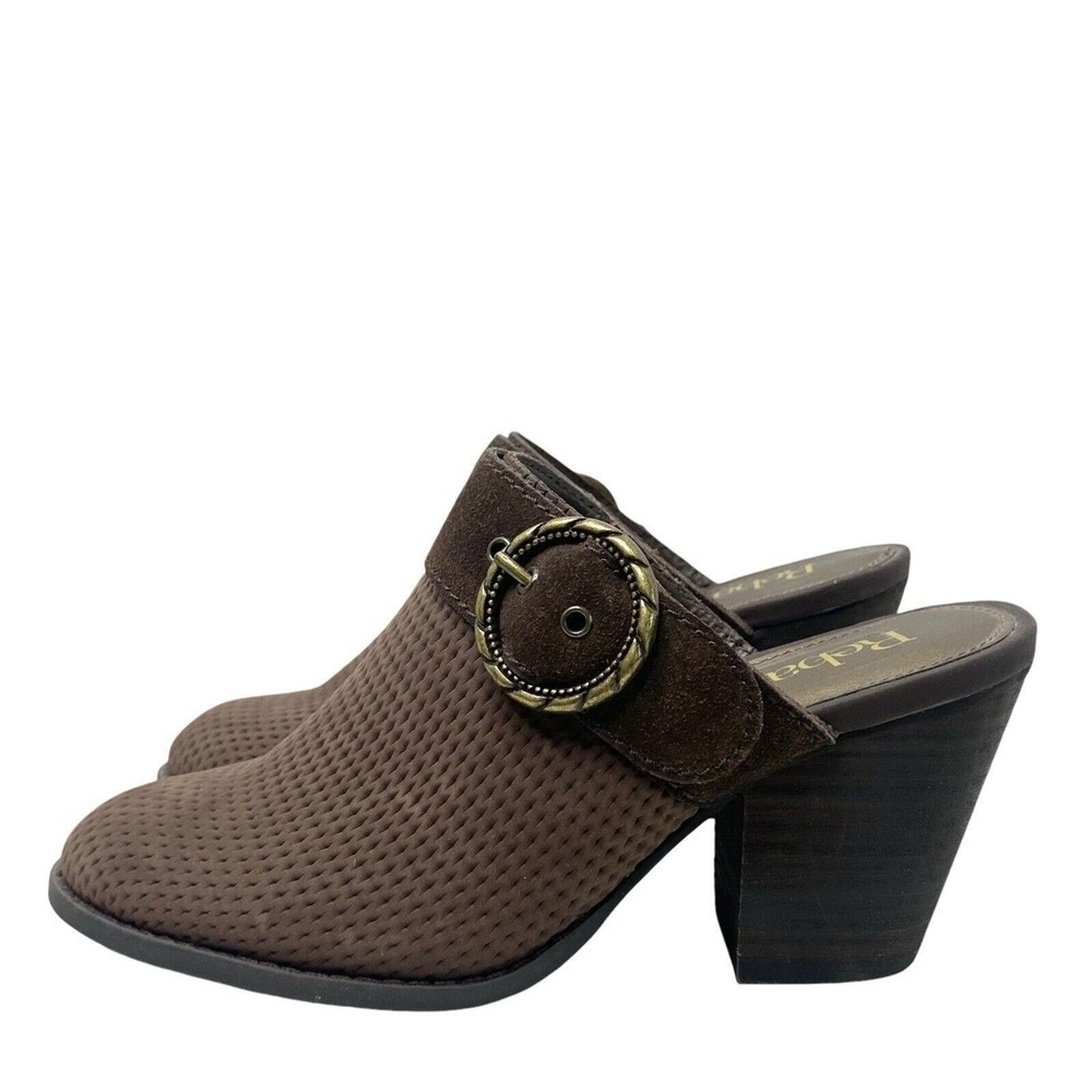 Reba Womens Size 7 Kaelyn Suede Leather Textured Slide Mule Booties Buckle Brown - Picture 5 of 12